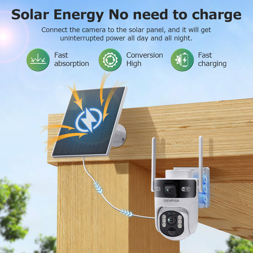 SHIWOJIA Dual Len 4G Solar Camera AOV 24/7 Full Time Recording Ptz Camera Outdoor IP65 6MP HD Motion Detection CCTV Camera
