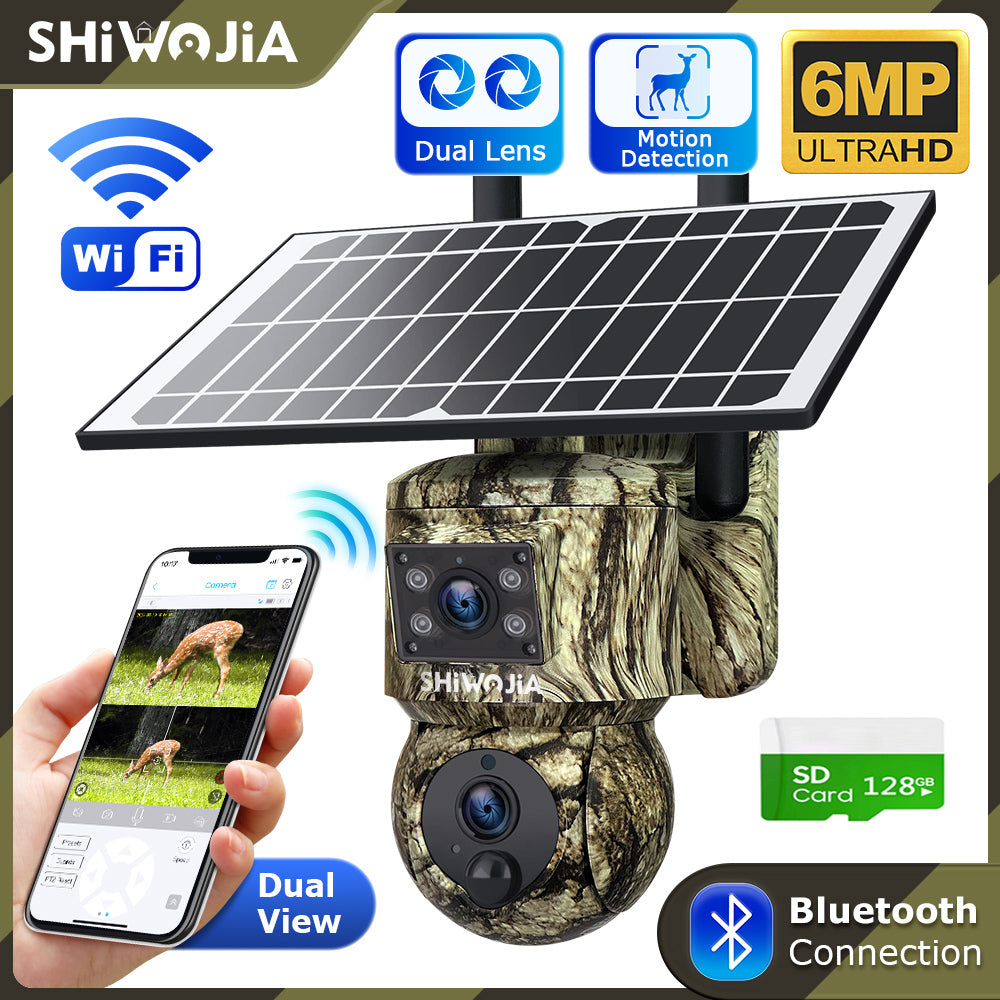 SHIWOJIA 6MP Solar Camera 4G SIM / WIFI Security Outdoor Camouflage Color Dual Lens Solar Battery PTZ Camera