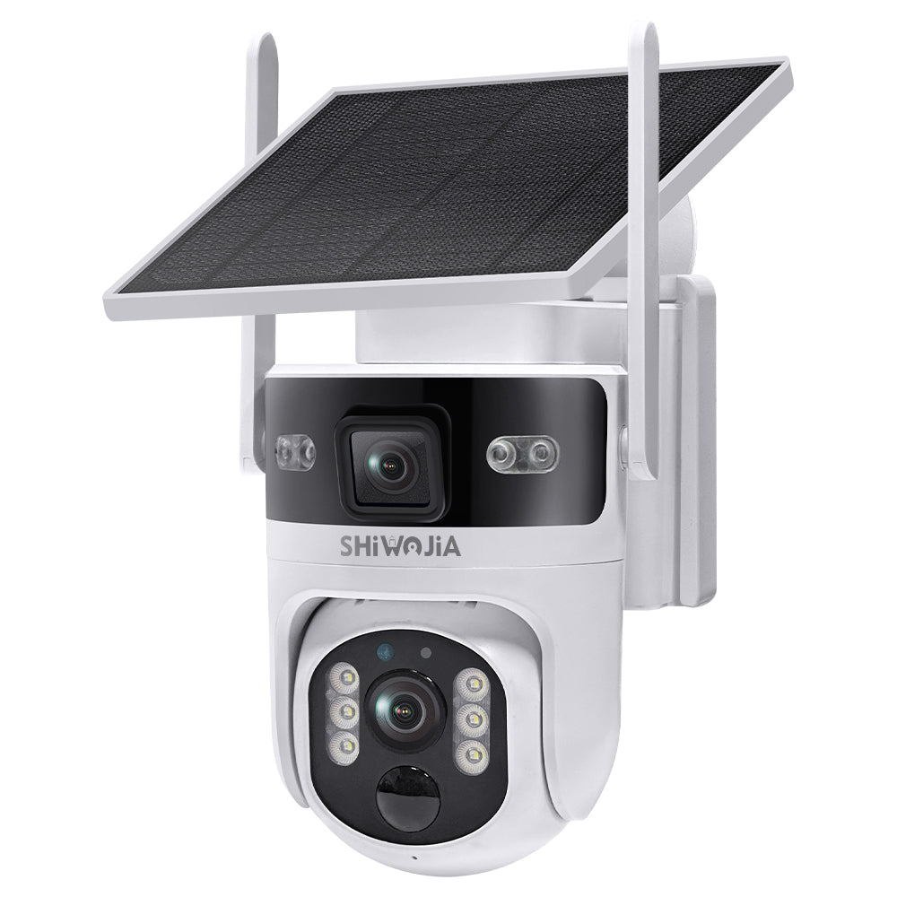 SHIWOJIA Dual Len 4G Solar Camera AOV 24/7 Full Time Recording Ptz Camera Outdoor IP65 6MP HD Motion Detection CCTV Camera