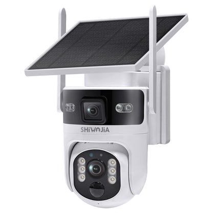 SHIWOJIA Dual Len 4G Solar Camera AOV 24/7 Full Time Recording Ptz Camera Outdoor IP65 6MP HD Motion Detection CCTV Camera