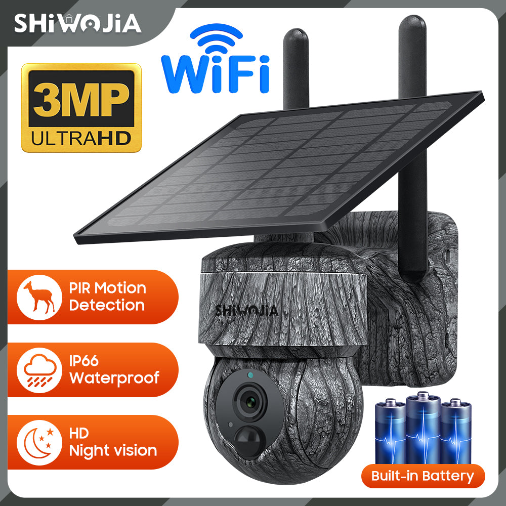 SHIWOJIA 517C Solar Cellular Trail Camera,4G SIM /WIFI Hunting Camera,360° PTZ,Live 3MP Video,IR Infrared,Game Cameras with Motion Activated Waterproof.Built-in Battery