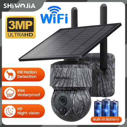 SHIWOJIA 517C Solar Cellular Trail Camera,4G SIM /WIFI Hunting Camera,360° PTZ,Live 3MP Video,IR Infrared,Game Cameras with Motion Activated Waterproof.Built-in Battery