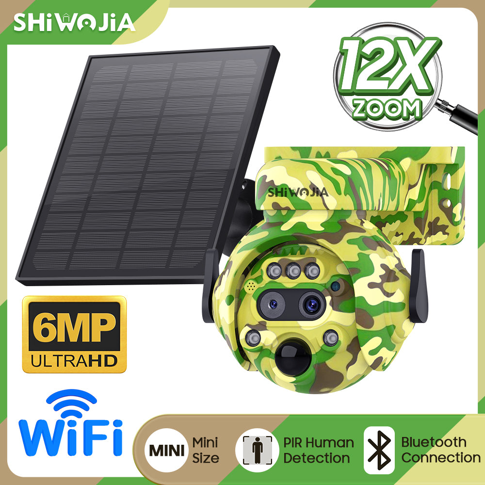 SHIWOJIA 6MP Solar Camera 4G SIM / WIFI Security Outdoor Camouflage Color 12X Zoom Solar Battery PTZ Camera 