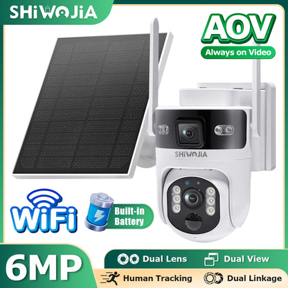 Shiwojia AOV 6MP PIR 4G Solar Powered Security Camera System Ultra HD Night Vision 24 7 Monitoring Waterproof Outdoor Surveillanc