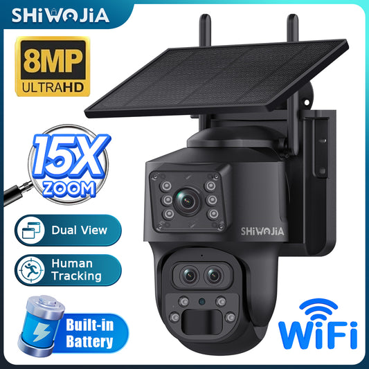 SHIWOJIA 537 8MP Solar Powered Security Camera Night Vision Motion Detection Outdoor Surveillance