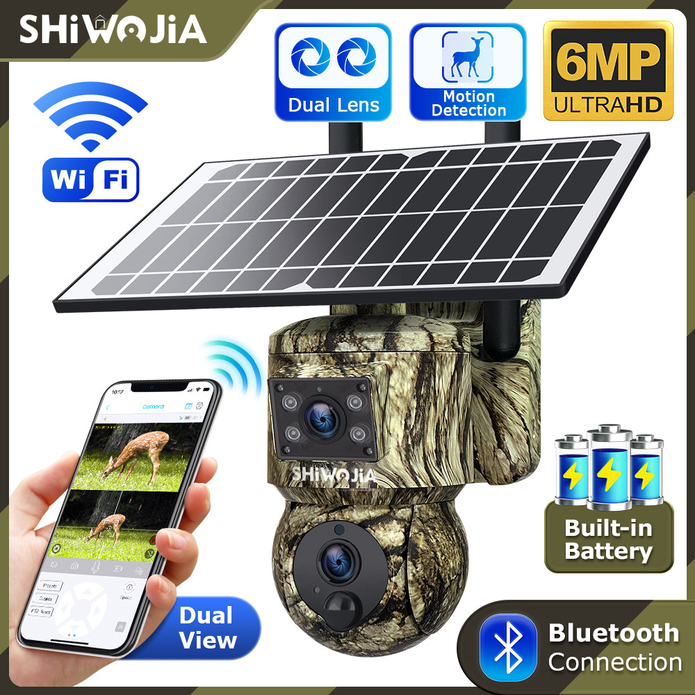 SHIWOJIA 6MP Solar Camera 4G SIM / WIFI Security Outdoor Camouflage Color Dual Lens Solar Battery PTZ Camera 