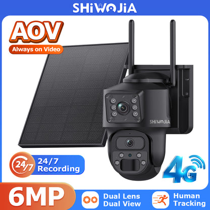Shiwojia AOV 6MP PIR 4G Solar Powered Security Camera System Ultra HD Night Vision 24 7 Monitoring Waterproof Outdoor Surveillanc