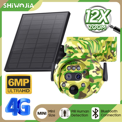 SHIWOJIA 6MP Solar Camera 4G SIM / WIFI Security Outdoor Camouflage Color 12X Zoom Solar Battery PTZ Camera 
