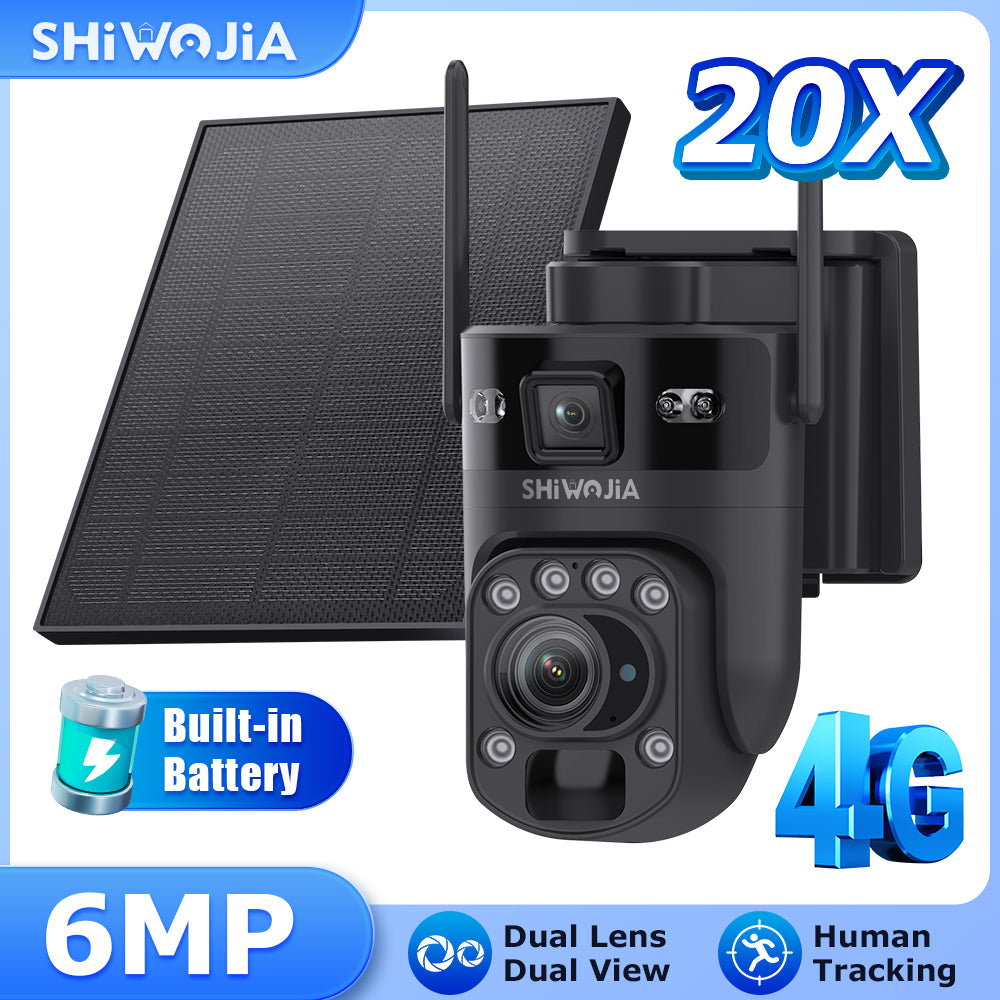 "SHIWOJIA 6MP Tracking 4G Solar Trail Camera | Ultra HD PIR Motion Detection, IP65 Waterproof, Wide Range, Enhanced Night Vision" 