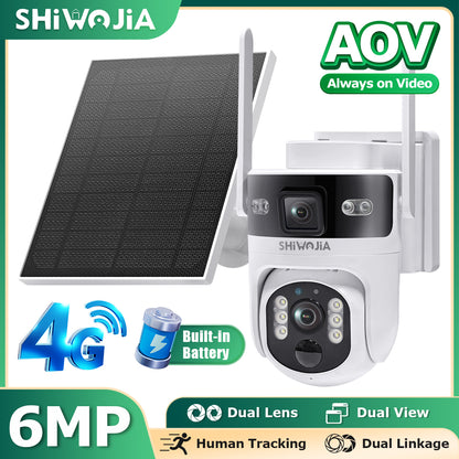Shiwojia AOV 6MP PIR 4G Solar Powered Security Camera System Ultra HD Night Vision 24 7 Monitoring Waterproof Outdoor Surveillanc
