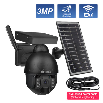 SHIWOJIA 4G SIM / WIFI IP67 HD 3MP Solar Panel Outdoor Monitoring CCTV Camera Smart Home Intrusion Alarm Built-in Battery 