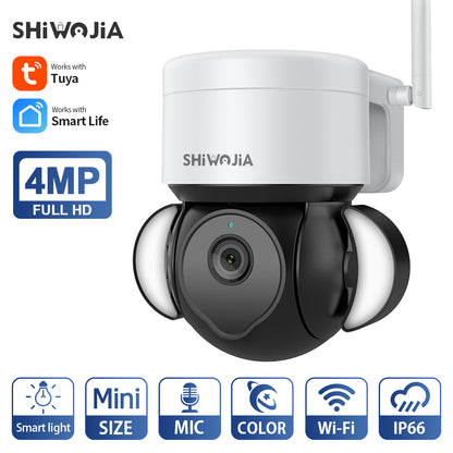 SHIWOJIA Tuya Camera IP Surveillance Camera Outdoor 4MP Floodlight Voice IR Night Vision Security Protection Camera 