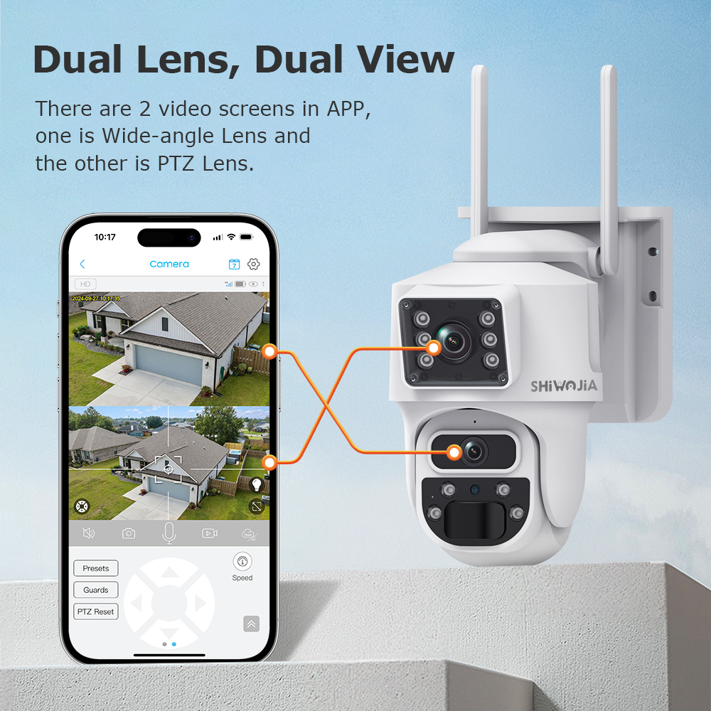 SHIWOJIA 6MP Solar Panel Wifi 12X CCTV PTZ Camera Outdoor Dual Screen 3K Security Battery Power Solar Powered Network Camera 