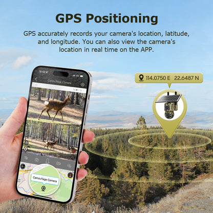 SHIWOJIA 6MP 4G With GPS Location Camouflage Color Dual Lens Solar Battery PTZ Camera Support PIR Detection Wake Built In 12000mAh Battery 