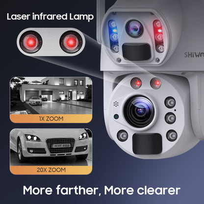 SHIWOJIA 10W Solar Panel Camera 4G SIM / WIFI 6MP 20X ZOOM Solar 20000mAh Battery Cameras 360° Outdoor Dual Lens Recording Humanoid Cam 