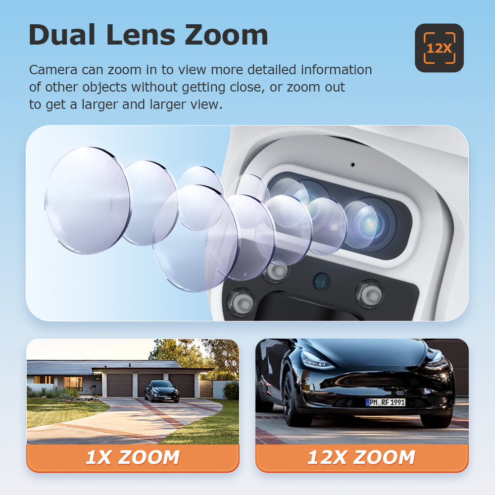 SHIWOJIA 537 8MP Solar Powered Security Camera Night Vision Motion Detection Outdoor Surveillance