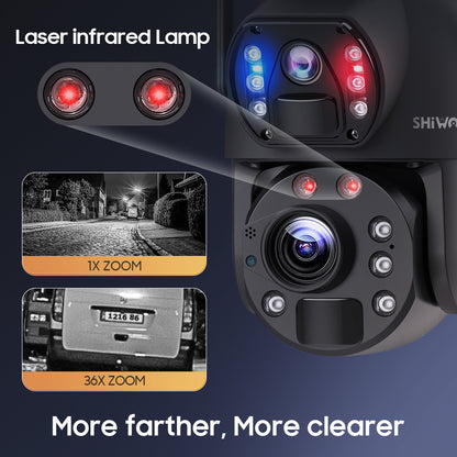 SHIWOJIA 36X Optical add Digital Zoom 4G SIM / WIFI Cellular Security Camera Dual-Lens,6MP Solar Camera Wireless Outdoor,Siren Alarm,Color Night Vision,Dual Screen,Built-in Battery