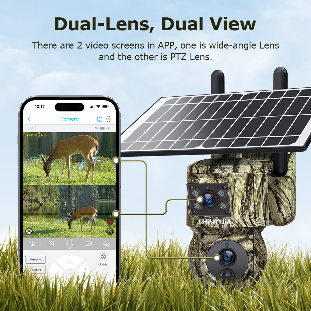 SHIWOJIA 6MP Solar Camera 4G SIM / WIFI Security Outdoor Camouflage Color Dual Lens Solar Battery PTZ Camera 