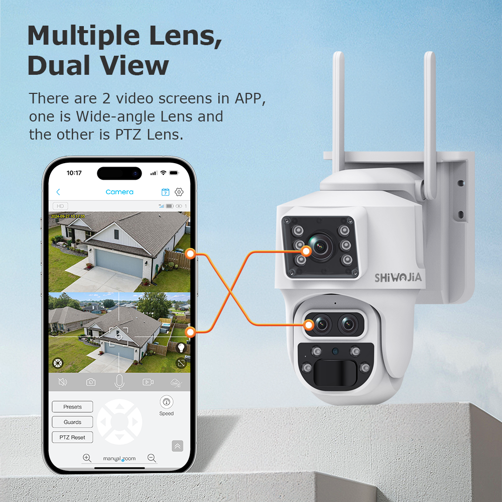 SHIWOJIA 537 8MP Solar Powered Security Camera Night Vision Motion Detection Outdoor Surveillance