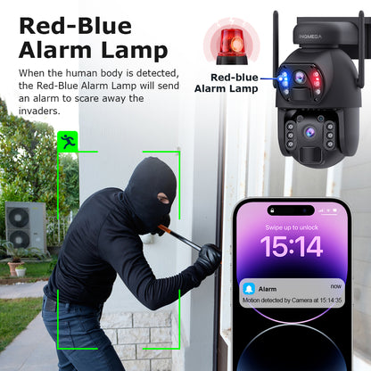 SHIWOJIA 6MP Dual PIR Dual Lens IP67 Metal Solar Battery PTZ 4G Solar Camera Outdoor Surveillance Camera Night Vision 