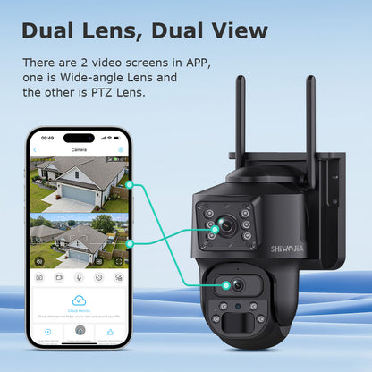 SHIWOJIA PT 8MP AOV 4G Solar Camera 360° PTZ Outdoor Security Camera 4G LTE Wifi Network 7800 Battery Auto Tracking IP Camera