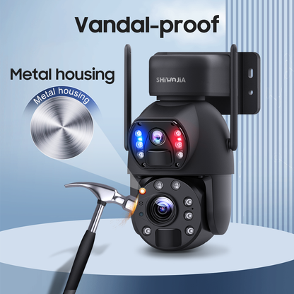 SHIWOJIA 6MP 30W Solar Battery 20x zoom Red Blue Alarm Floodlight PTZ Camera Night Vision 3 PCS Solar Board Built in 28000mAh Batteries 