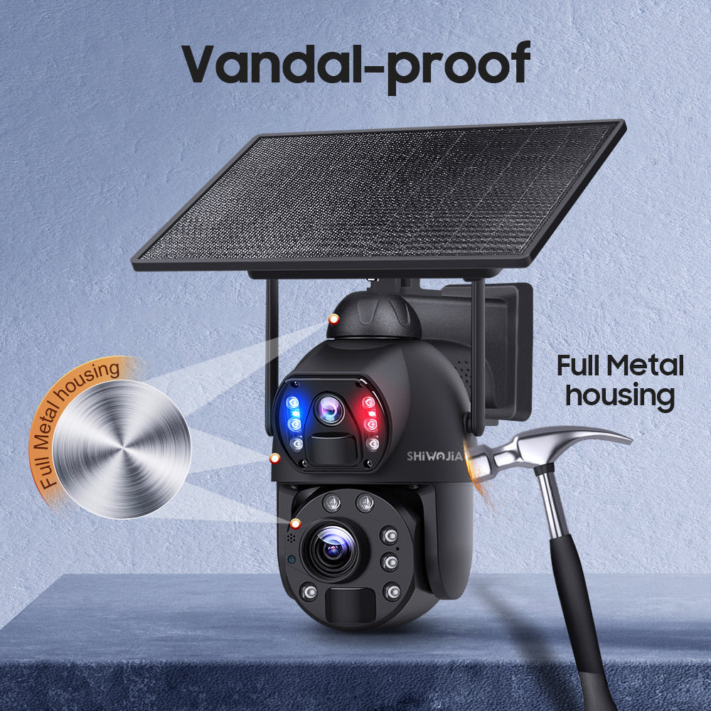 SHIWOJIA 36X Optical add Digital Zoom 4G SIM / WIFI Cellular Security Camera Dual-Lens,6MP Solar Camera Wireless Outdoor,Siren Alarm,Color Night Vision,Dual Screen,Built-in Battery