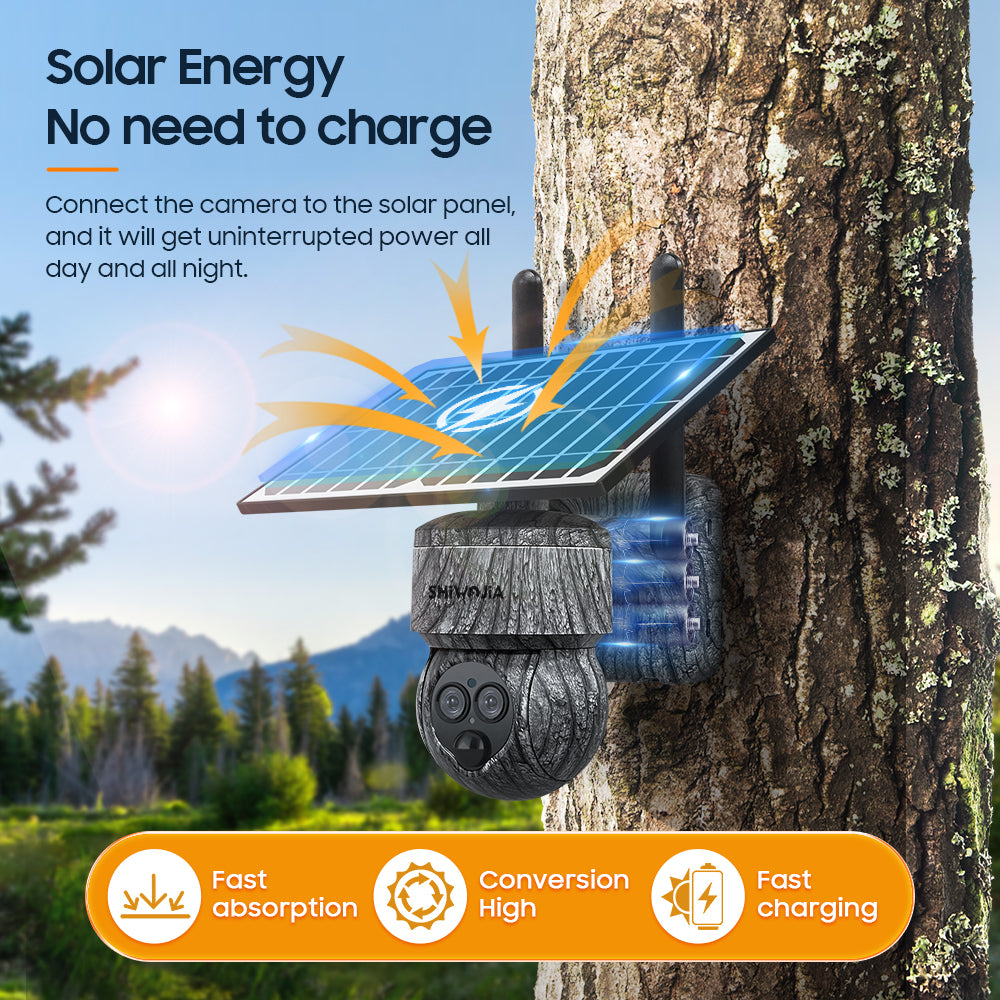 SHIWOJIA 6MP Solar Cameras 4G SIM / WIFI Wireless Outdoor 360° View Animal Monitoring Camouflage Color 12X Zoom Solar Battery PTZ Camera 