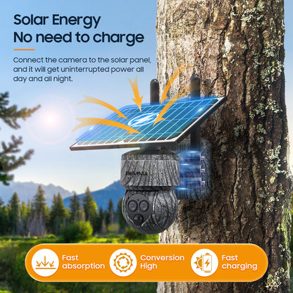 SHIWOJIA 6MP Solar Cameras 4G SIM / WIFI Wireless Outdoor 360° View Animal Monitoring Camouflage Color 12X Zoom Solar Battery PTZ Camera 