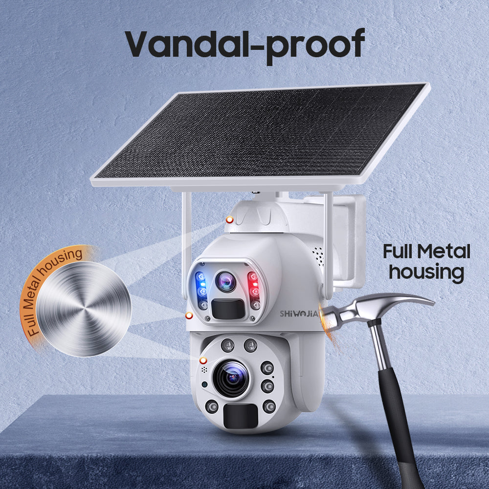 SHIWOJIA 10W Solar Panel Camera 4G SIM / WIFI 6MP 20X ZOOM Solar 20000mAh Battery Cameras 360° Outdoor Dual Lens Recording Humanoid Cam 