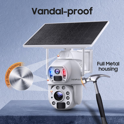 SHIWOJIA 10W Solar Panel Camera 4G SIM / WIFI 6MP 20X ZOOM Solar 20000mAh Battery Cameras 360° Outdoor Dual Lens Recording Humanoid Cam 