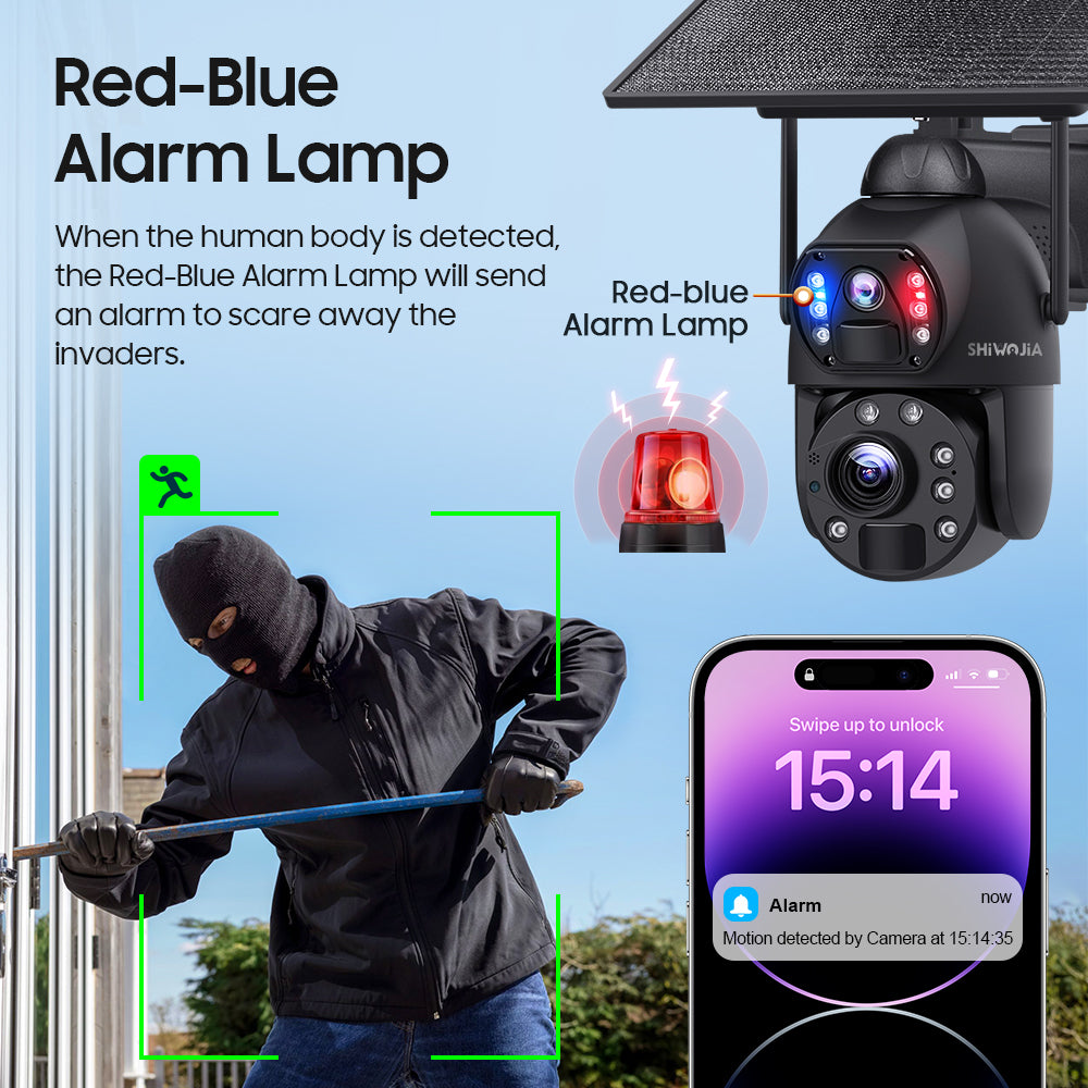 SHIWOJIA 36X Optical add Digital Zoom 4G SIM / WIFI Cellular Security Camera Dual-Lens,6MP Solar Camera Wireless Outdoor,Siren Alarm,Color Night Vision,Dual Screen,Built-in Battery