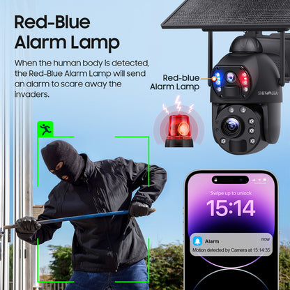 SHIWOJIA 36X Optical add Digital Zoom 4G SIM / WIFI Cellular Security Camera Dual-Lens,6MP Solar Camera Wireless Outdoor,Siren Alarm,Color Night Vision,Dual Screen,Built-in Battery