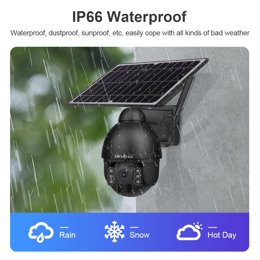 SHIWOJIA 4G SIM / WIFI IP67 HD 3MP Solar Panel Outdoor Monitoring CCTV Camera Smart Home Intrusion Alarm Built-in Battery 