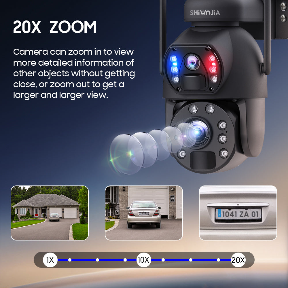 SHIWOJIA 6MP Big 20X Zoom Lens Dual View Solar Battery PTZ Camera Outdoor Wifi Surveillance Camera 