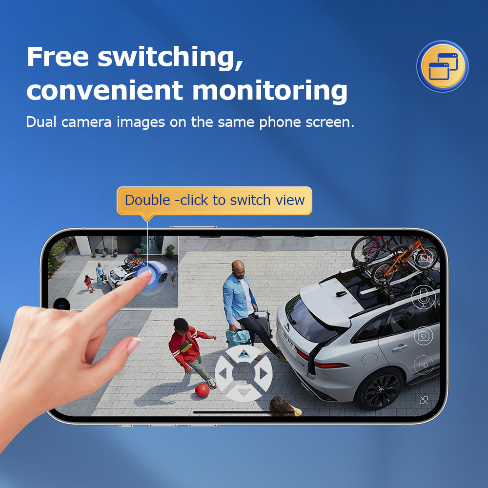 SHIWOJIA 4G SIM / WIFI Cellular Security Camera Dual-Lens,6MP Solar Camera Wireless Outdoor,Siren Alarm,Color Night Vision,Dual Screen,Built-in 12000mAh Battery 