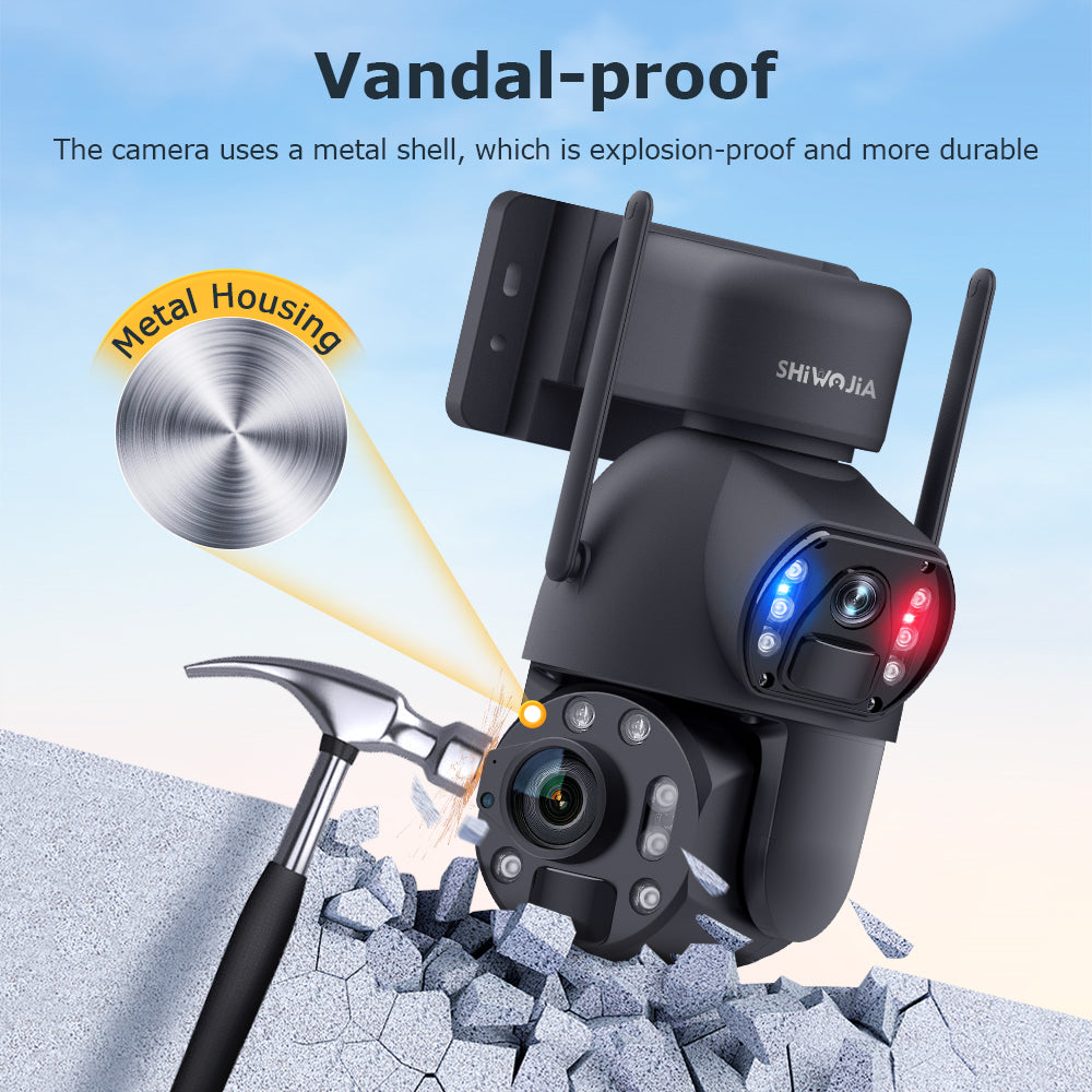 SHIWOJIA 20W Solar Battery 36X Zoom Red Blue Alarm FloodLight PTZ Camera 4G SIM / WIFI Cellular Security Camera Dual-Lens,6MP Solar Camera Wireless Outdoor,Color Night Vision,Dual Screen,Built-in Battery 