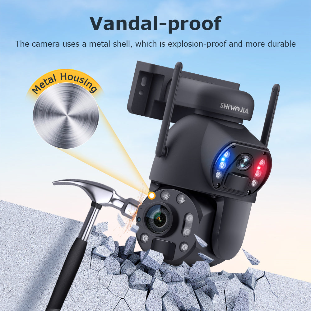 SHIWOJIA Solar Camera 4G SIM / WIFI 6MP Big 36X Zoom Dual Lens Recording Humanoid Tracking Outdoor Camera Metal Waterproof,Built-in Battery 