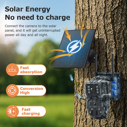 SHIWOJIA 537C 6MP Solar Powered Security Camera 24/7 HD Night Vision Motion Detection Outdoor Surveillance