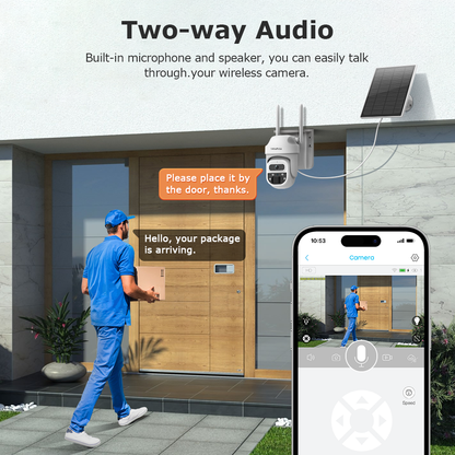 SHIWOJIA 3MP Mini Daul lens Solar Battery PTZ Camera PIR Human Detection Built-in Battery Solar Security Camera Night Vision 