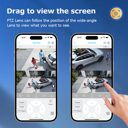 SHIWOJIA 4G SIM / WIFI Cellular Security Camera Dual-Lens,6MP Solar Camera Wireless Outdoor,Siren Alarm,Color Night Vision,Dual Screen,Built-in 12000mAh Battery 