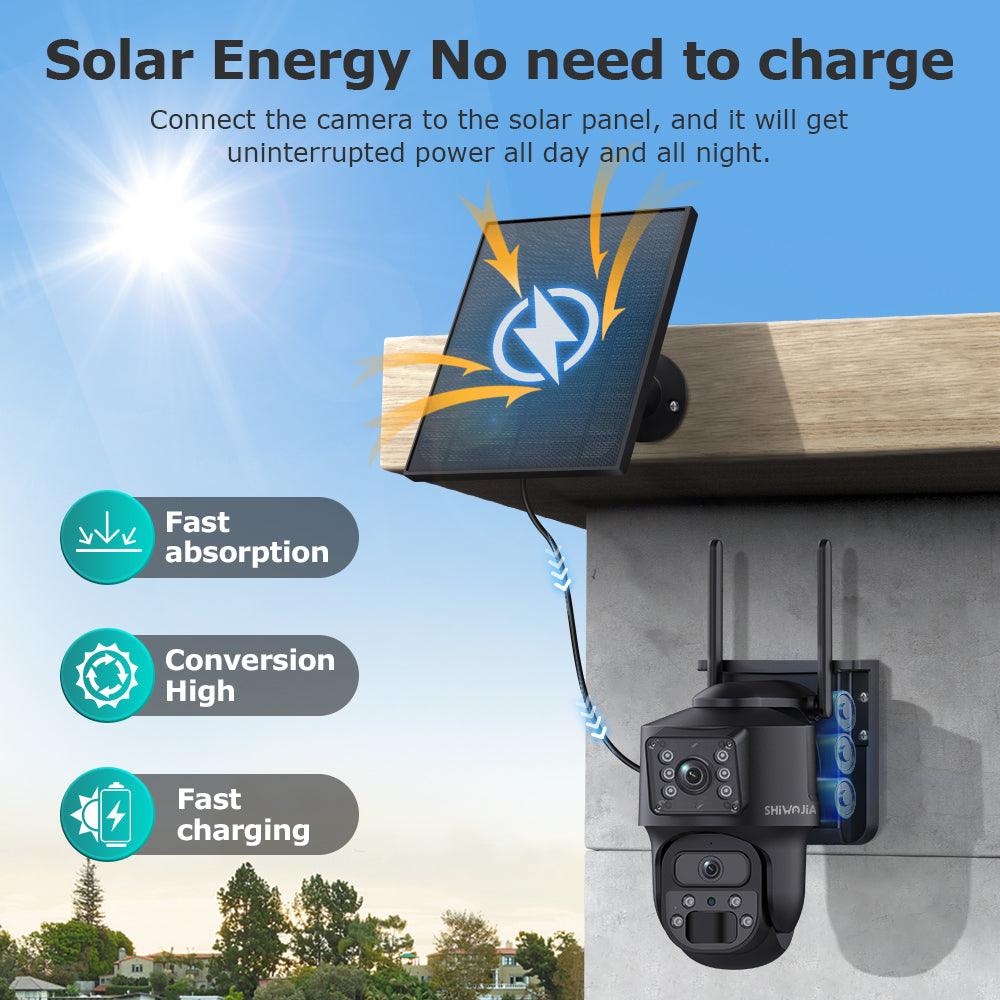 SHIWOJIA PT 8MP AOV 4G Solar Camera 360° PTZ Outdoor Security Camera 4G LTE Wifi Network 7800 Battery Auto Tracking IP Camera