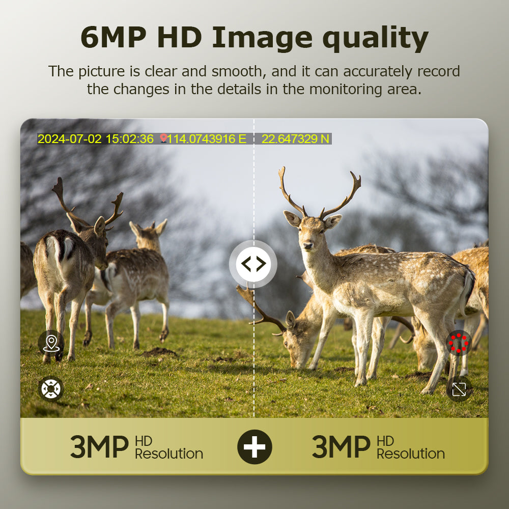 SHIWOJIA 6MP 4G With GPS Location Camouflage Color Dual Lens Solar Battery PTZ Camera Support PIR Detection Wake Built In 12000mAh Battery 