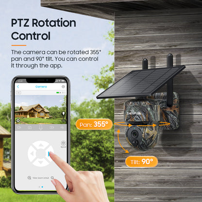 SHIWOJIA 3MP Camouflage Color Solar Battery PTZ Camera Outdoor Wifi Surveillance Effective Distance 15M Built In 7800mAh Battery 