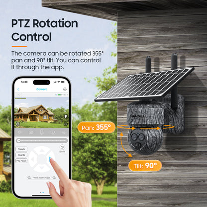 SHIWOJIA 6MP Solar Cameras 4G SIM / WIFI Wireless Outdoor 360° View Animal Monitoring Camouflage Color 12X Zoom Solar Battery PTZ Camera 