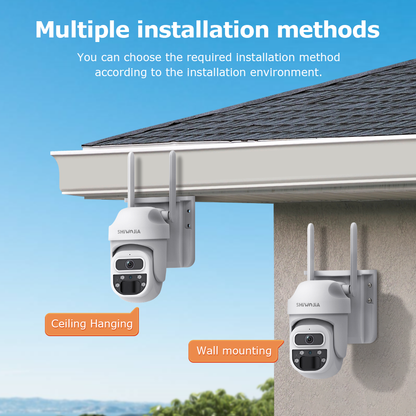 SHIWOJIA 3MP Mini Daul lens Solar Battery PTZ Camera PIR Human Detection Built-in Battery Solar Security Camera Night Vision 