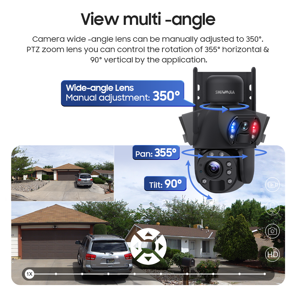 SHIWOJIA 30W Solar Battery 20x zoom Red Blue Alarm Floodlight PTZ Camera 3 PCS Solar Board Built in 28000mAh Batteries Night Vision Camera 