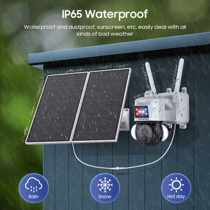 SHIWOJIA 3MP Solar Camera 4G SIM / WIFI Security Outdoor Recording Humanoid Tracking 20W Solar Battery Red Blue Alarm Floodlight PTZ Camera 