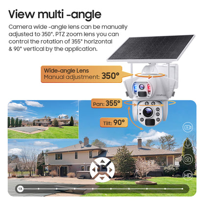SHIWOJIA 10W Solar Panel Camera 4G SIM / WIFI 6MP 20X ZOOM Solar 20000mAh Battery Cameras 360° Outdoor Dual Lens Recording Humanoid Cam 