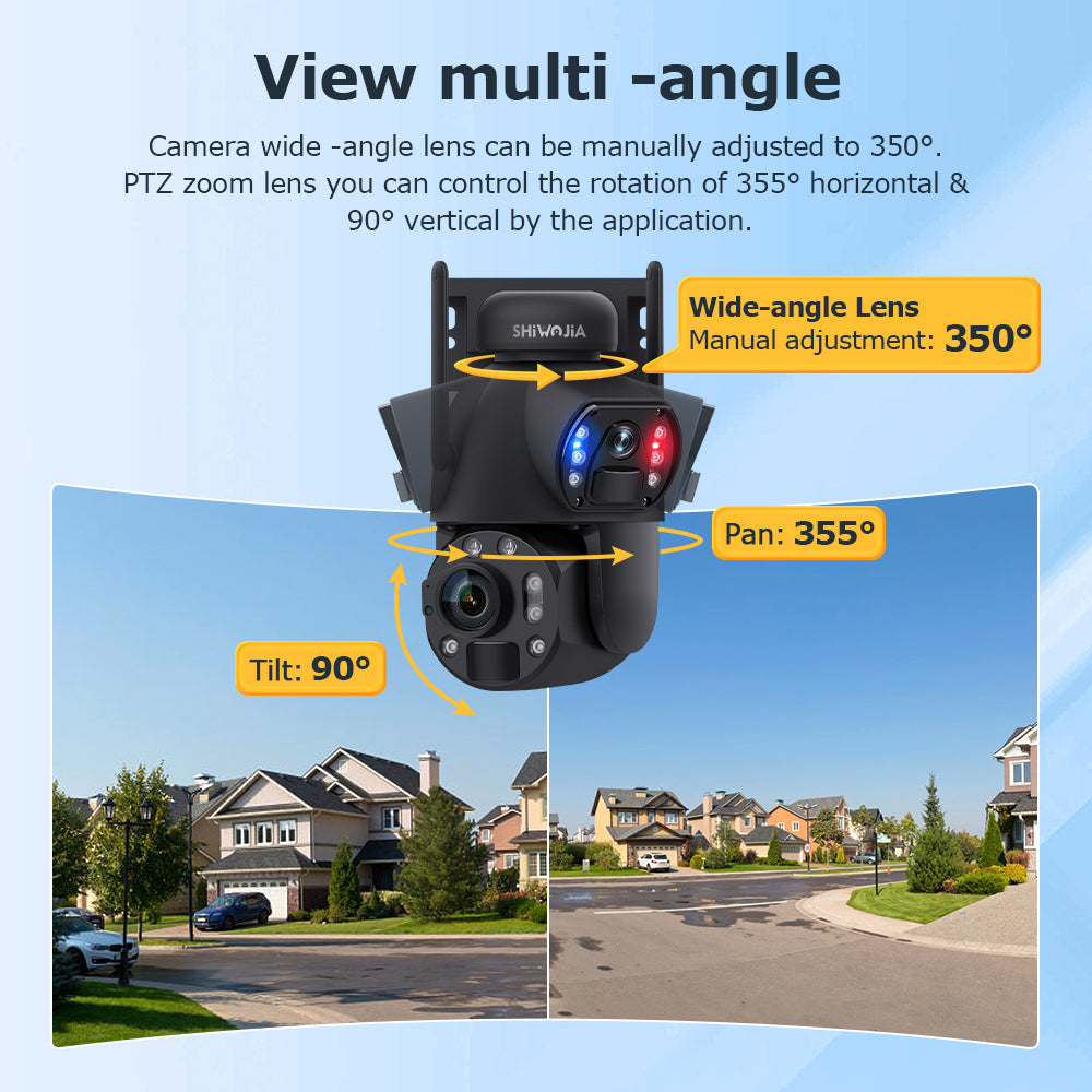 SHIWOJIA Solar Camera 4G SIM / WIFI 6MP Big 36X Zoom Dual Lens Recording Humanoid Tracking Outdoor Camera Metal Waterproof,Built-in Battery 